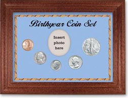 1947 Birth Year Coin Gift Set with a blue background and cherry frame THUMBNAIL