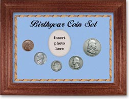 1953 Birth Year Coin Gift Set with a blue background and cherry frame THUMBNAIL
