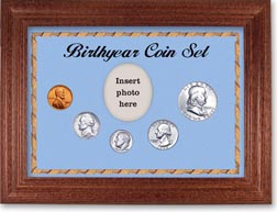 1962 Birth Year Coin Gift Set with a blue background and cherry frame THUMBNAIL