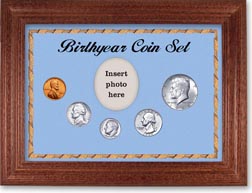 1964 Birth Year Coin Gift Set with a blue background and cherry frame THUMBNAIL