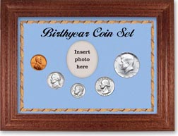 1965 Birth Year Coin Gift Set with a blue background and cherry frame THUMBNAIL