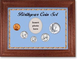 1967 Birth Year Coin Gift Set with a blue background and cherry frame THUMBNAIL