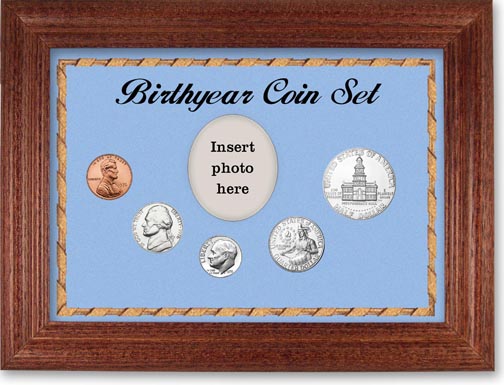 1976 Birth Year Coin Gift Set with a blue background and cherry frame LARGE