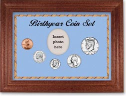 1980 Birth Year Coin Gift Set with a blue background and cherry frame THUMBNAIL