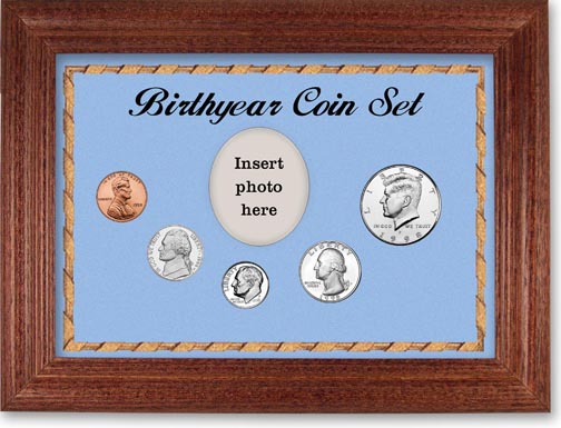1998 Birth Year Coin Gift Set with a blue background and cherry frame LARGE
