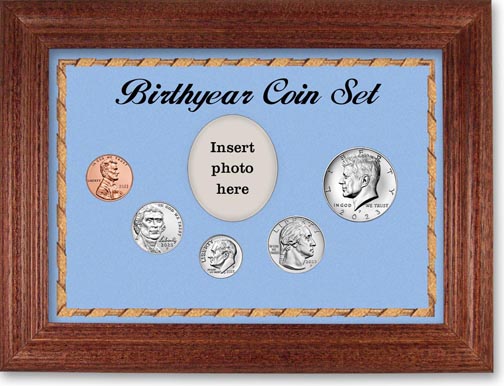 Birth Year Coin Gift Set with blue background and cherry frame LARGE