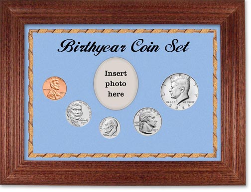 2024 Birth Year Coin Gift Set with a blue background and cherry frame LARGE