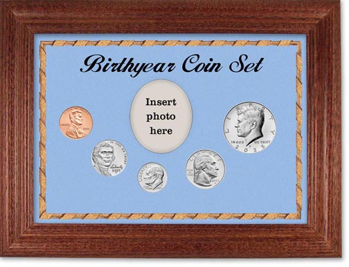 Birth Year Coin Gift Set with blue background and cherry frame LARGE