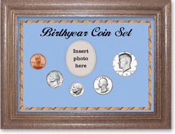 1978 Birth Year Coin Gift Set with a blue background and dark oak frame THUMBNAIL