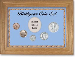 1936 Birth Year Coin Gift Set with a blue background and wheat frame THUMBNAIL