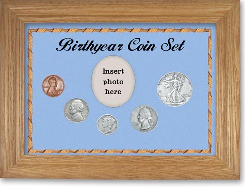 1938 Birth Year Coin Gift Set with a blue background and wheat frame LARGE