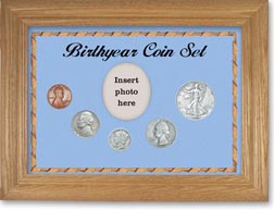 1938 Birth Year Coin Gift Set with a blue background and wheat frame THUMBNAIL