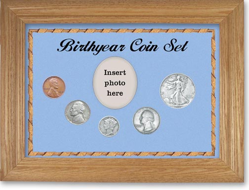 1939 Birth Year Coin Gift Set with a blue background and wheat frame LARGE