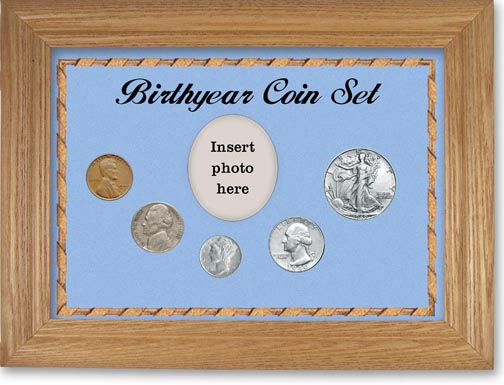 1940 Birth Year Coin Gift Set with a blue background and wheat frame LARGE