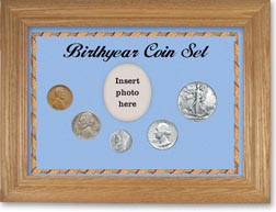 1940 Birth Year Coin Gift Set with a blue background and wheat frame THUMBNAIL