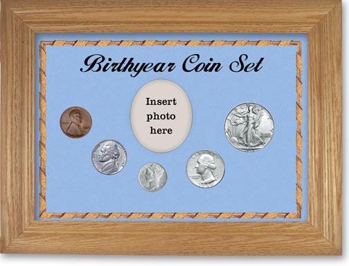 1942 Birth Year Coin Gift Set with a blue background and wheat frame LARGE