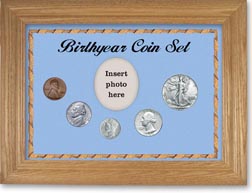 1942 Birth Year Coin Gift Set with a blue background and wheat frame THUMBNAIL