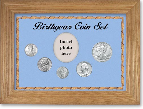 1943 Birth Year Coin Gift Set with a blue background and wheat frame MAIN