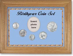 1943 Birth Year Coin Gift Set with a blue background and wheat frame THUMBNAIL