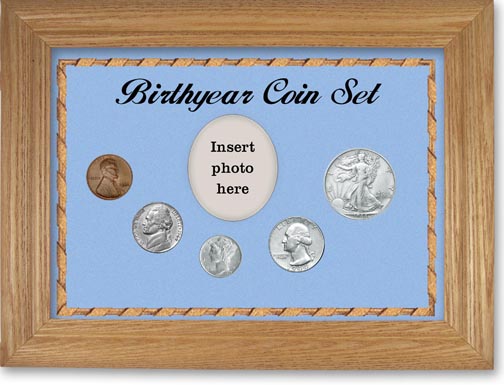 1944 Birth Year Coin Gift Set with a blue background and wheat frame MAIN