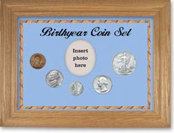 1944 Birth Year Coin Gift Set with a blue background and wheat frame THUMBNAIL