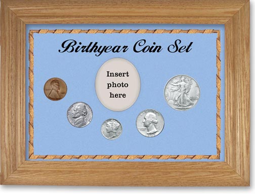 1945 Birth Year Coin Gift Set with a blue background and wheat frame MAIN