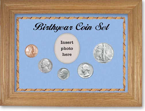 1946 Birth Year Coin Gift Set with a blue background and wheat frame LARGE