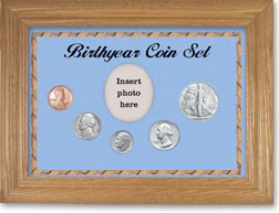 1947 Birth Year Coin Gift Set with a blue background and wheat frame THUMBNAIL