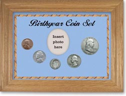 1948 Birth Year Coin Gift Set with a blue background and wheat frame THUMBNAIL