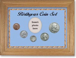 1949 Birth Year Coin Gift Set with a blue background and wheat frame THUMBNAIL