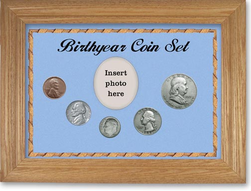 1953 Birth Year Coin Gift Set with a blue background and wheat frame LARGE