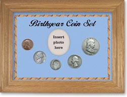 1953 Birth Year Coin Gift Set with a blue background and wheat frame THUMBNAIL