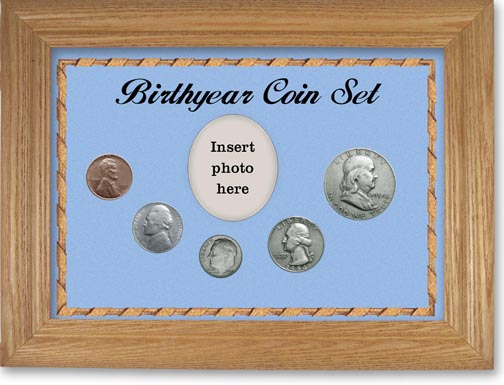 1954 Birth Year Coin Gift Set with a blue background and wheat frame MAIN