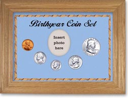 1957 Birth Year Coin Gift Set with a blue background and wheat frame THUMBNAIL