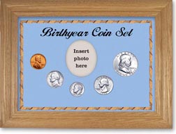 1962 Birth Year Coin Gift Set with a blue background and wheat frame THUMBNAIL