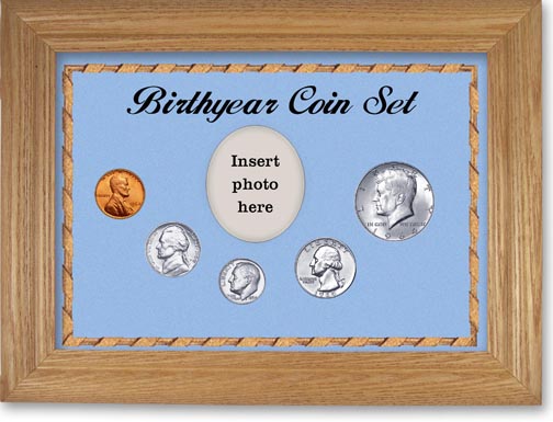 1964 Birth Year Coin Gift Set with a blue background and wheat frame LARGE