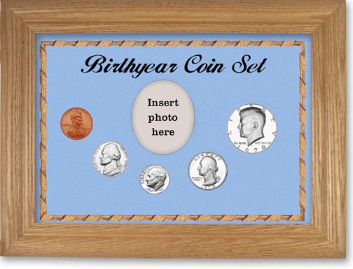 1970 Birth Year Coin Gift Set with a blue background and wheat frame LARGE