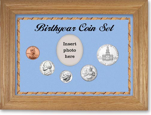 1976 Birth Year Coin Gift Set with a blue background and wheat frame LARGE