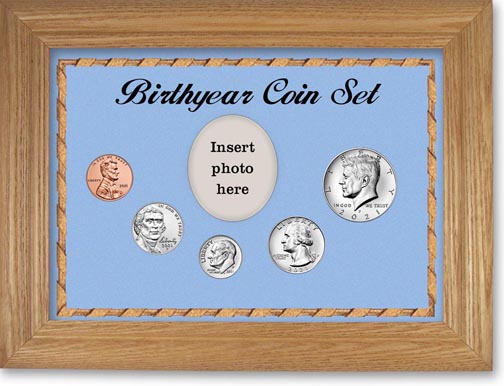 2021 Birth Year Coin Gift Set with a blue background and wheat frame LARGE