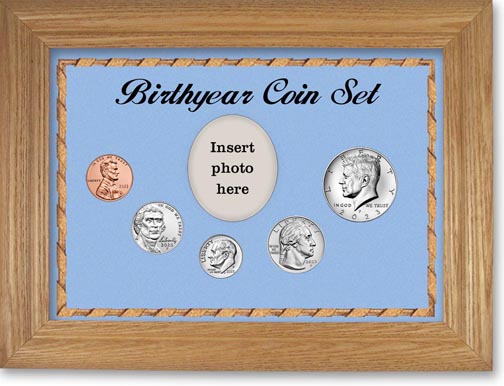 Birth Year Coin Gift Set with blue background and wheat frame LARGE