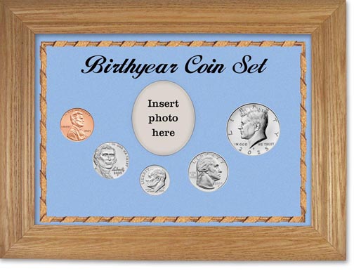 Birth Year Coin Gift Set with blue background and wheat frame LARGE