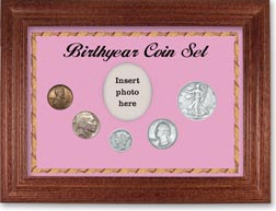 1937 Birth Year Coin Gift Set with a pink background and cherry frame THUMBNAIL