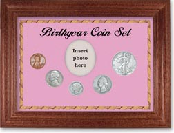 1938 Birth Year Coin Gift Set with a pink background and cherry frame THUMBNAIL
