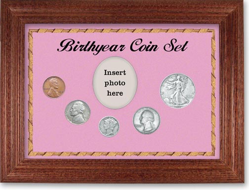 1939 Birth Year Coin Gift Set with a pink background and cherry frame LARGE