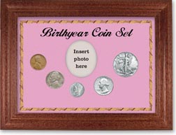 1940 Birth Year Coin Gift Set with a pink background and cherry frame THUMBNAIL