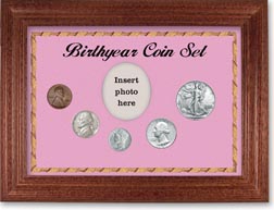 1941 Birth Year Coin Gift Set with a pink background and cherry frame THUMBNAIL