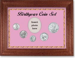 1943 Birth Year Coin Gift Set with a pink background and cherry frame THUMBNAIL