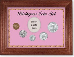 1944 Birth Year Coin Gift Set with a pink background and cherry frame THUMBNAIL