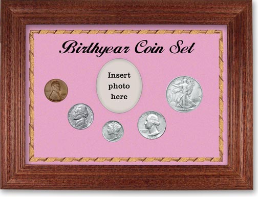 1945 Birth Year Coin Gift Set with a pink background and cherry frame MAIN