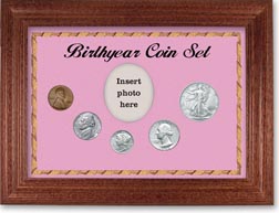 1945 Birth Year Coin Gift Set with a pink background and cherry frame THUMBNAIL